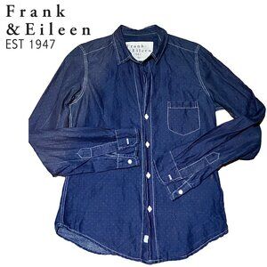 Rare! FRANK & EILEEN pure linen blue button down shirt with white topstitching
